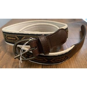 Unisex Brown Tan Fabric Aztec Canvas Belt Vintage Retro Y2K Classic